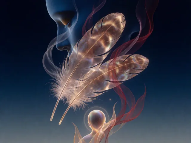 Deux plumes dorées flottant en équilibre sur une brise légère, l'harmonie et l'esprit