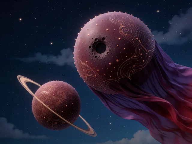 Deux astres joyeux voyageant ensemble sous un ciel d'étoiles et de fleurs, la douceur et la liberté
