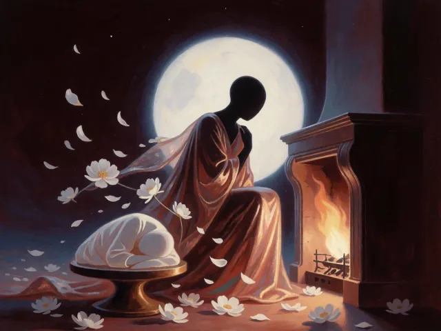 Un foyer protégé du vent par une silhouette forte sous la lune, la tendresse et la force