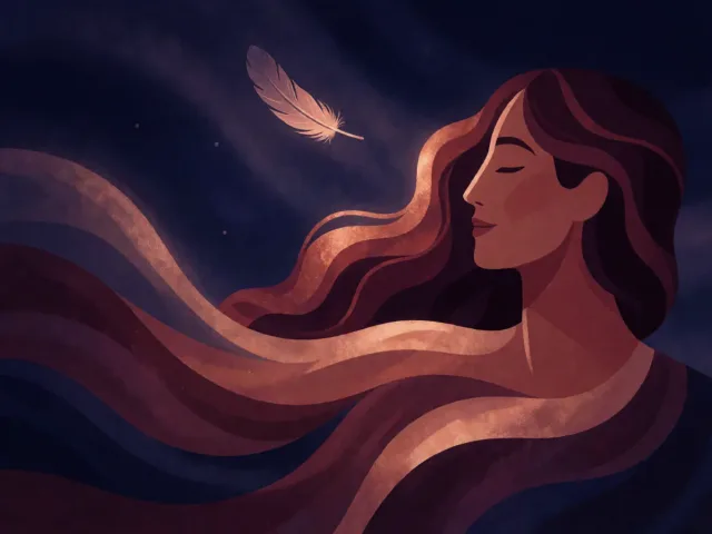 Une vague douce reflétant une plume portée par la brise sous la lune, le cœur et l'esprit