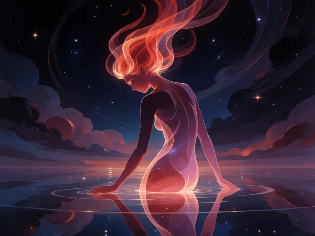 Une flamme vive veillant sur une eau calme et étoilée au clair de lune, la force et la douceur