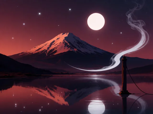 Une eau calme et étoilée baignant le pied d'une montagne enneigée sous la lune, le rêve et l'ancrage