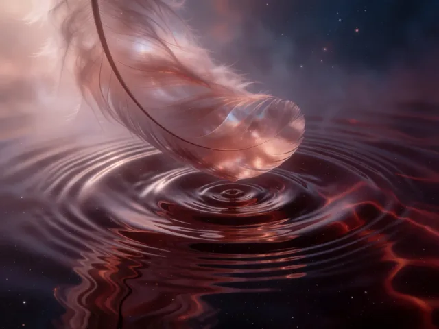 Une plume légère effleurant une eau étoilée et brumeuse, l'esprit et le rêve