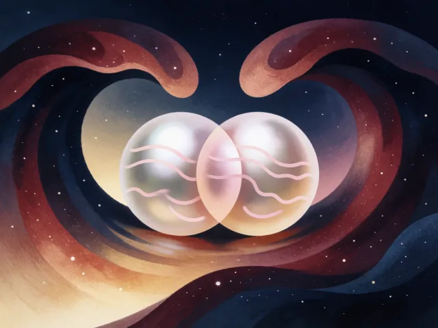 Deux perles nichées au creux d'une même vague étoilée, la fusion et la tendresse