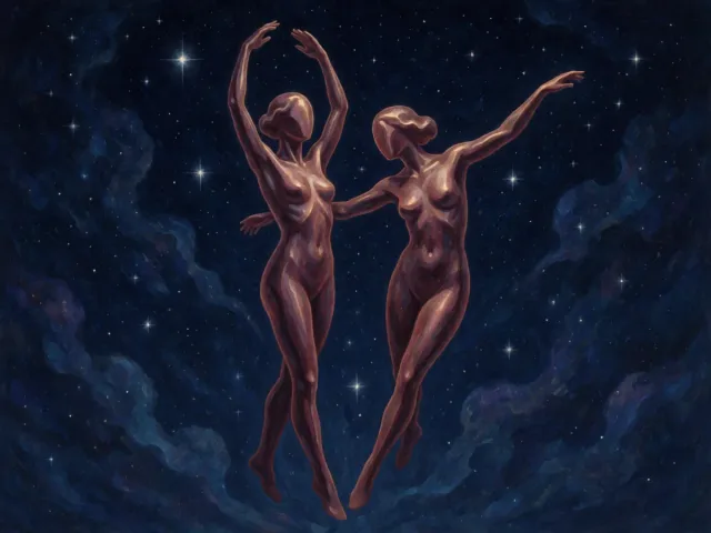 Deux astres indépendants gravitant côte à côte dans un ciel de nuit étoilée, la liberté à deux
