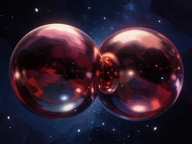 Deux astres bleutés gravitant côte à côte dans un ciel vaste et étoilé, l'indépendance partagée