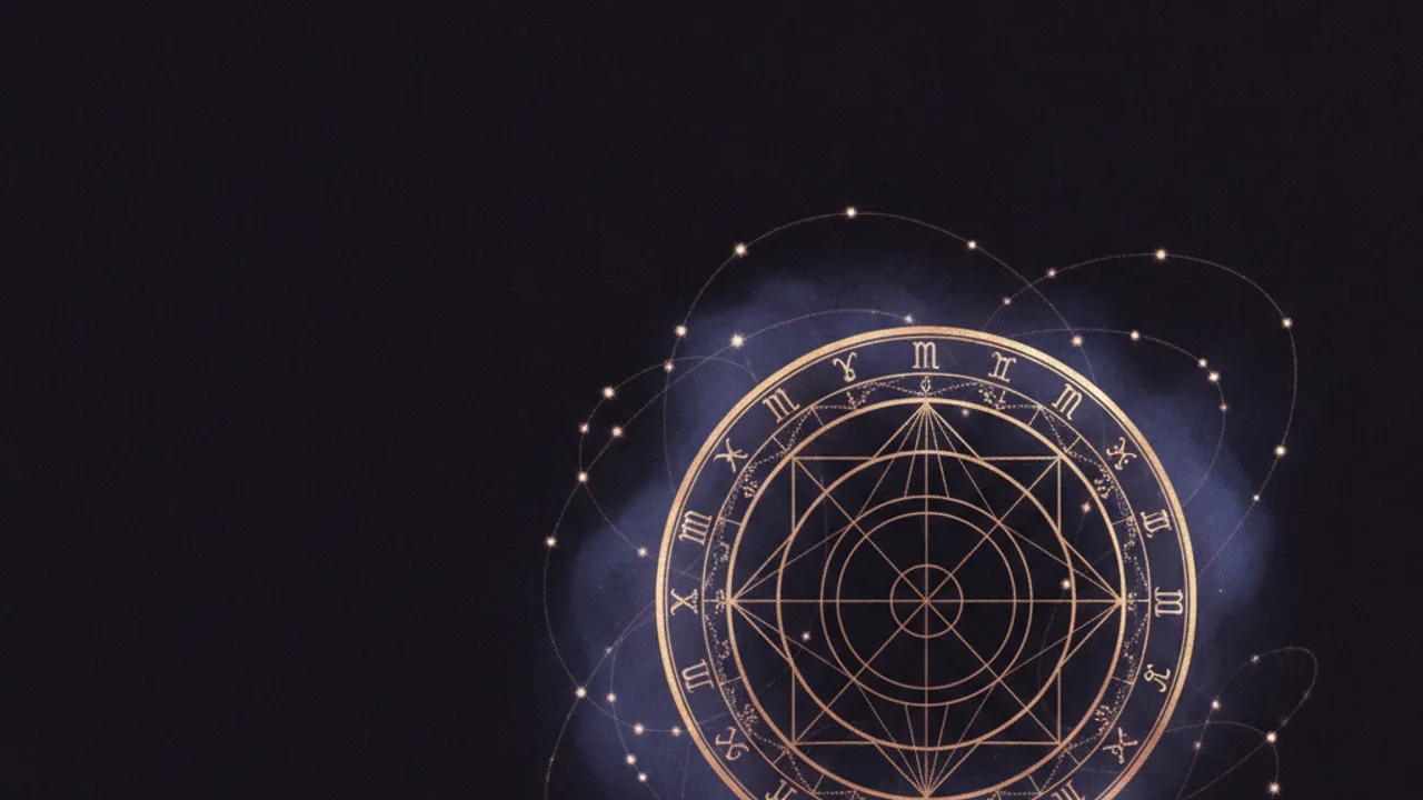 Carte du ciel : la roue natale dorée calculée sur les positions réelles des planètes à la naissance